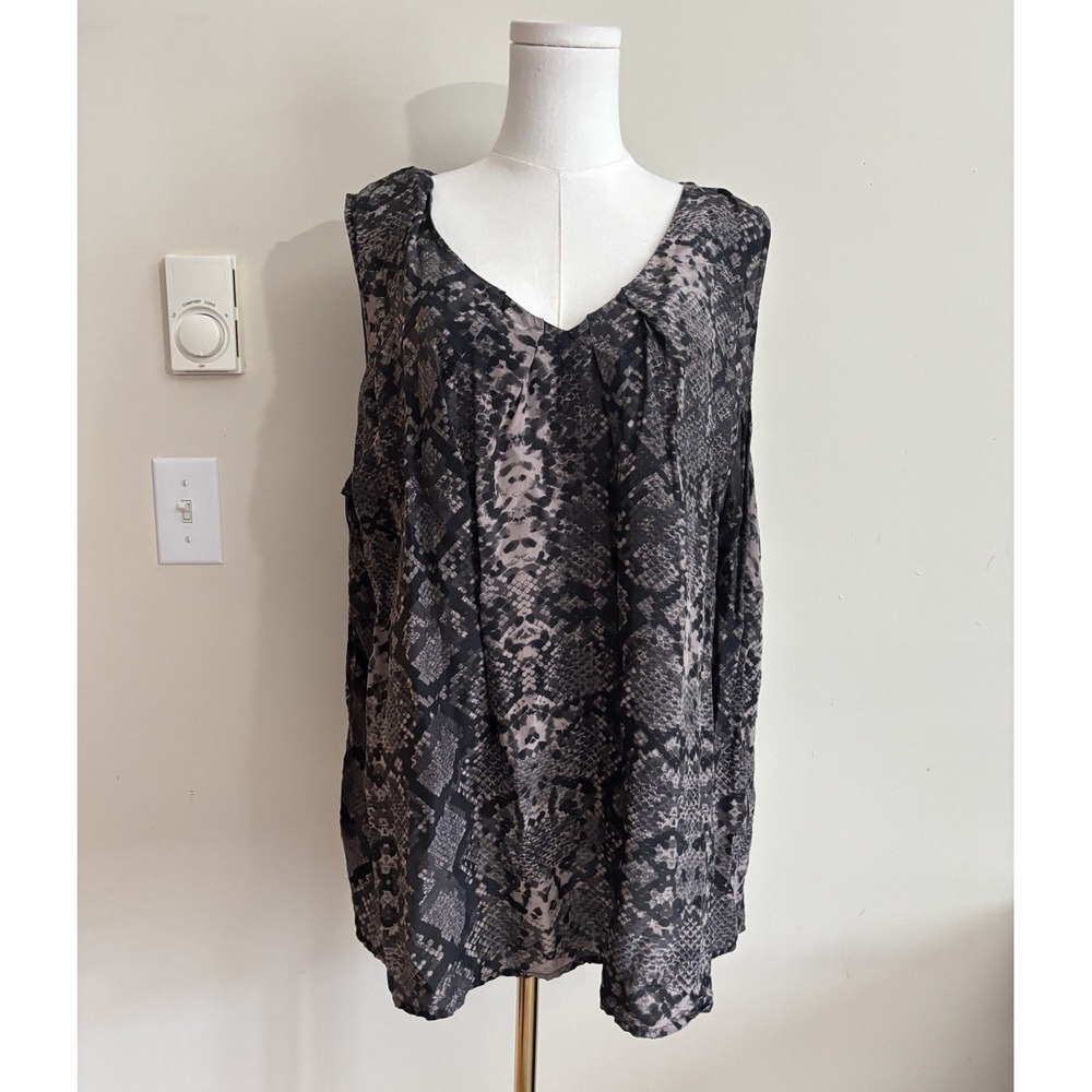 Sejour Womens Plus Size 22X Silk Top Animal Print Neutral Sleeveless Office